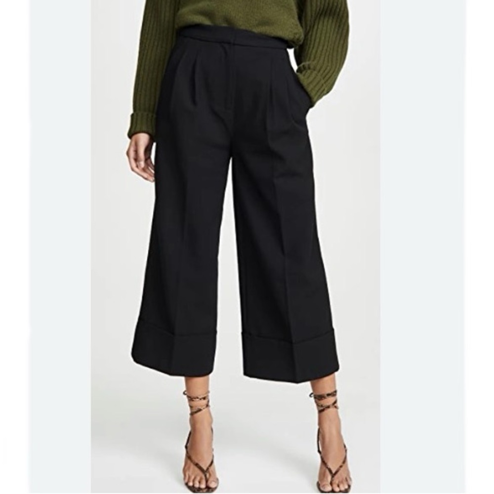 Tibi Pleat Front Wide Leg Cropped Tuxedo Pants